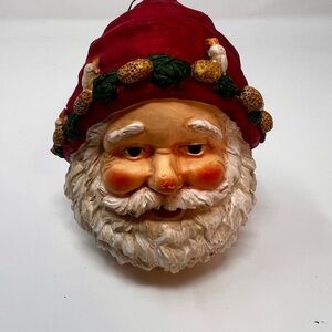 Vintage Santa Claus Head Christmas Tree Ornament Resin 4” Tall 3.5” Round Kitsch